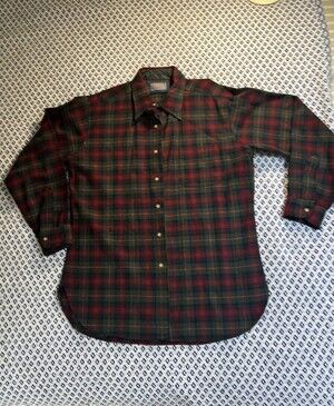 Vintage Men Pendleton Plaid Wool Heritage Flannel Button Up Shirt Size LG USA